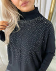 Rhinestone Detail Oversized Knitted Jumper