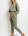 Cropped Long Sleeve Top and Cargo Joggers Co-ordinates