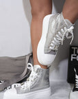 Glitter Lace Up High Top Platform Trainers with Decorative Details