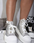 Glitter Lace Up High Top Platform Trainers with Decorative Details