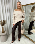 Off Shoulder Long Sleeve Knitted Loose Top