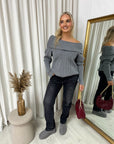 Off Shoulder Long Sleeve Knitted Loose Top