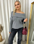 Off Shoulder Long Sleeve Knitted Loose Top