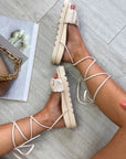 Faux Leather Lace Up Chunky Sandals