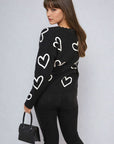 V-neck Embellished Hearts Long Sleeve Knitted Jumper