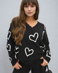 V-neck Embellished Hearts Long Sleeve Knitted Jumper