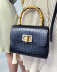 Croc Print Wooden Handle Bag