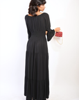 Ruffle Hem Sleeve Shirred Waist Tiered Maxi Dress