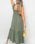 Wide Ruffle Strap Smocked Midi Dress