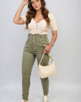 High Waist Button Skinny Jeans