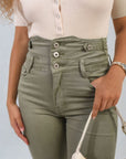 High Waist Button Skinny Jeans