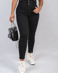 High Waist Button Skinny Jeans
