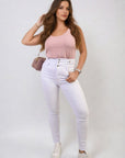 High Waist Button Skinny Jeans