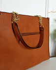 Faux Leather Chain Shoulder Bag with Stripe Detail