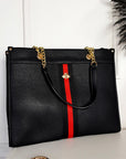 Faux Leather Chain Shoulder Bag with Stripe Detail