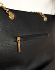 Faux Leather Chain Shoulder Bag with Stripe Detail