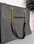 Faux Leather Chain Shoulder Bag with Stripe Detail