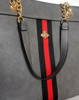 Faux Leather Chain Shoulder Bag with Stripe Detail
