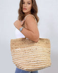 Striped Beach Braided Tote Bag