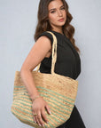Striped Beach Braided Tote Bag