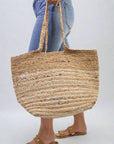 Striped Beach Braided Tote Bag