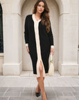 Knitted Contrast Trim Long Sleeve Midi Dress