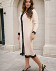 Knitted Contrast Trim Long Sleeve Midi Dress