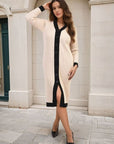 Knitted Contrast Trim Long Sleeve Midi Dress
