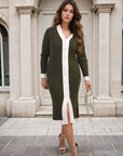 Knitted Contrast Trim Long Sleeve Midi Dress