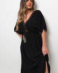 V-Neck Rope Tassel Detail Maxi Dress