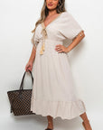 V-Neck Rope Tassel Detail Maxi Dress