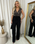 Elegant V-Neck Sequin Top Jumpsuit
