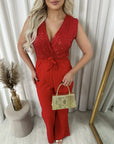 Elegant V-Neck Sequin Top Jumpsuit