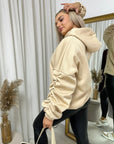 Oversized Ruched Sleeves Knitted Hoodie with Ribbon Detail