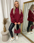Oversized Ruched Sleeves Knitted Hoodie with Ribbon Detail