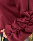 Oversized Ruched Sleeves Knitted Hoodie with Ribbon Detail