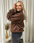 Oversized Ruched Sleeves Knitted Hoodie with Ribbon Detail