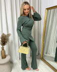Asymmetric Long Sleeve Top and Flare Trouser Co-ord Set - Toi ‘n’ Moi Ltd