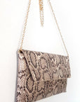 Snake Print Envelope Clutch Bag