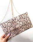 Snake Print Envelope Clutch Bag