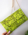 Snake Print Envelope Clutch Bag