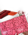 Snake Print Envelope Clutch Bag