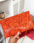 Snake Print Envelope Clutch Bag