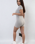 Rib Knit Zip Front Short Sleeve Playsuit