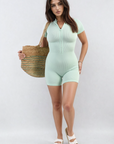 Rib Knit Zip Front Short Sleeve Playsuit