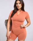 Rib Knit Zip Front Short Sleeve Playsuit
