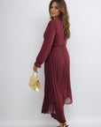 Long Sleeve V-Neck Pleated Maxi Dress