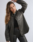 Button Front Pocket Detail Faux Leather Jacket - Toi ‘n’ Moi Ltd