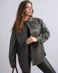 Button Front Pocket Detail Faux Leather Jacket - Toi ‘n’ Moi Ltd