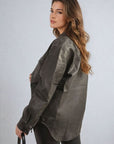 Button Front Pocket Detail Faux Leather Jacket - Toi ‘n’ Moi Ltd